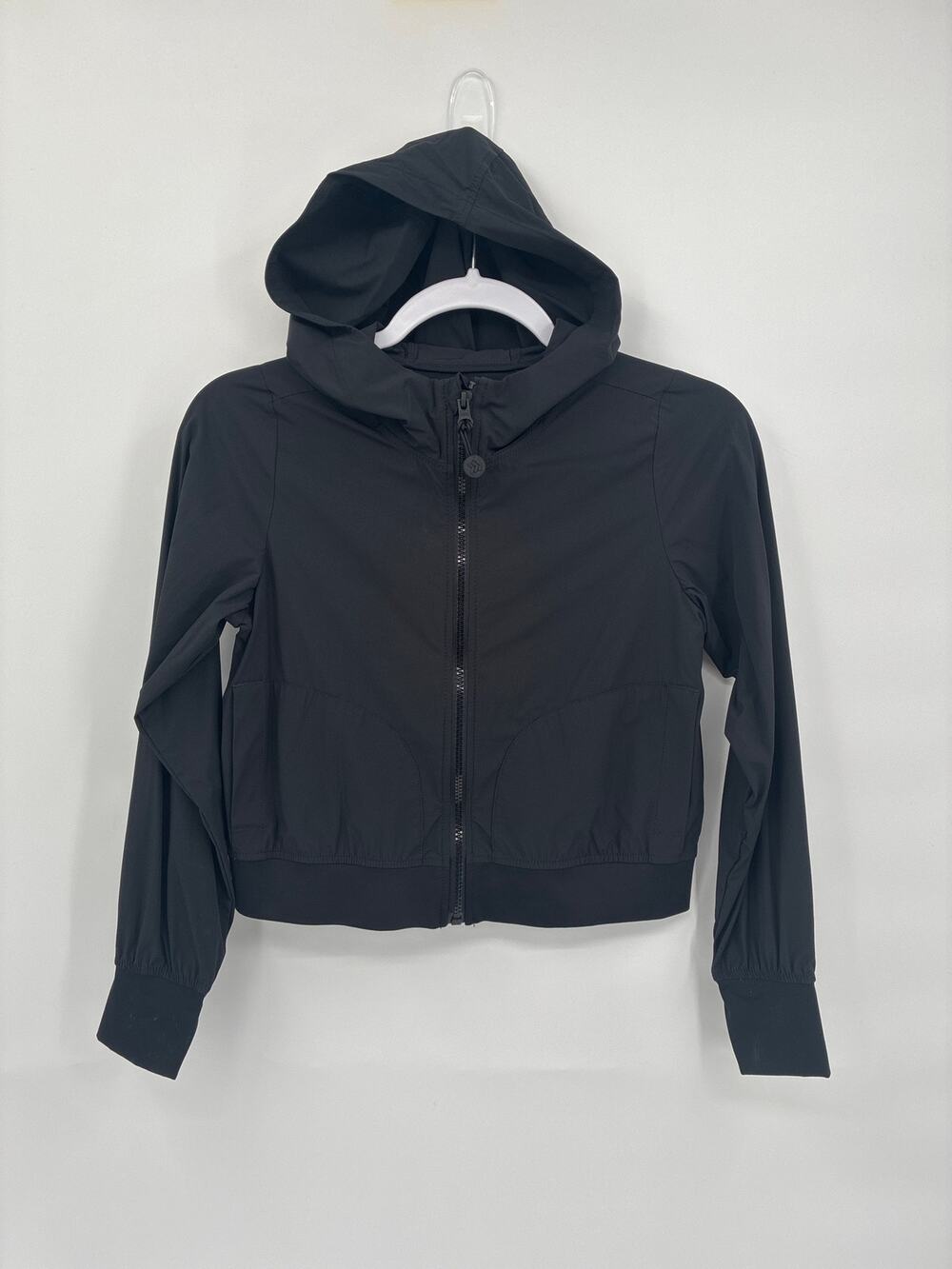 all in motion black windbreaker lightweight jacket pockets girls L 10/12